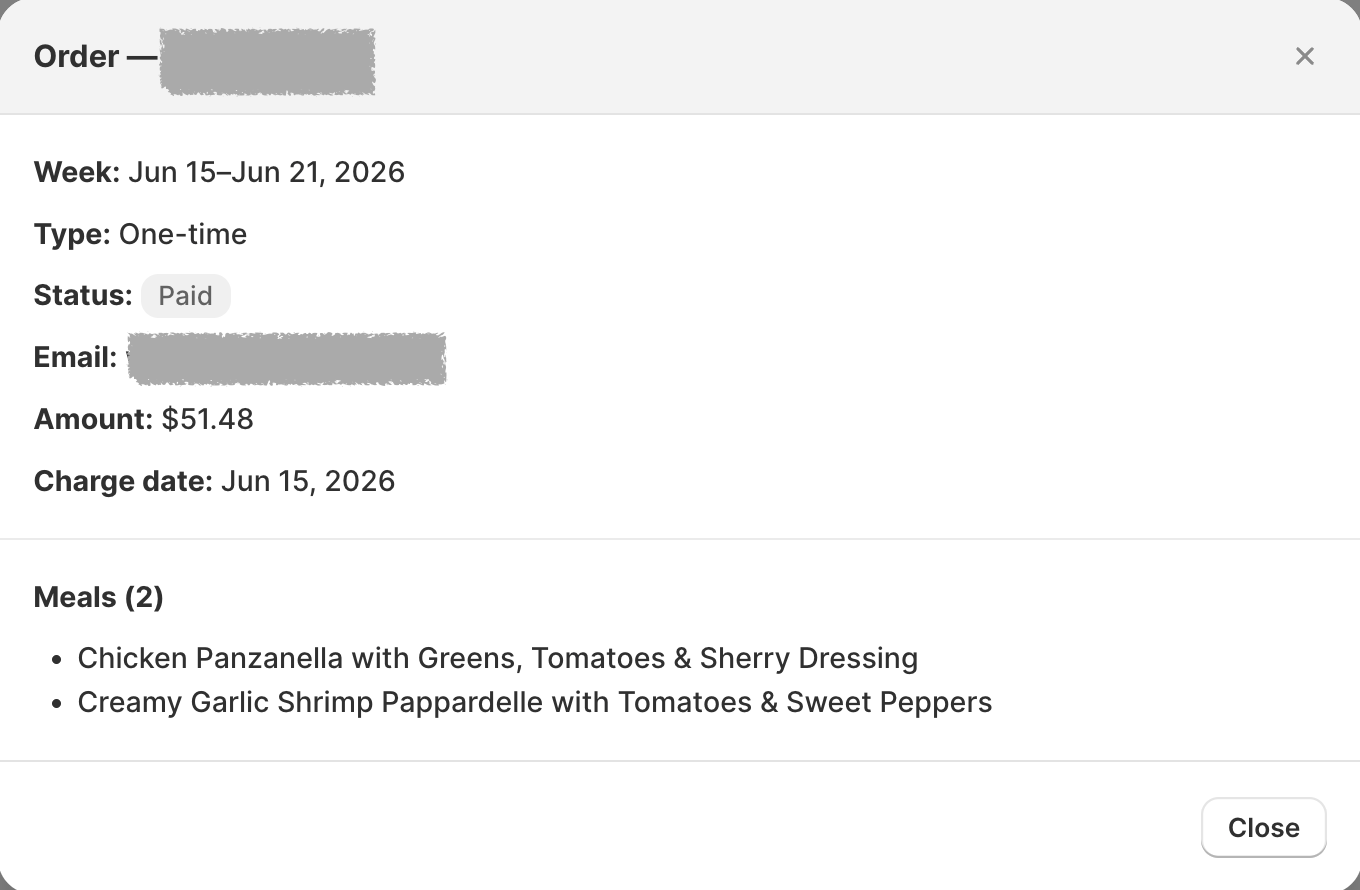 A one-time order in the Orders view