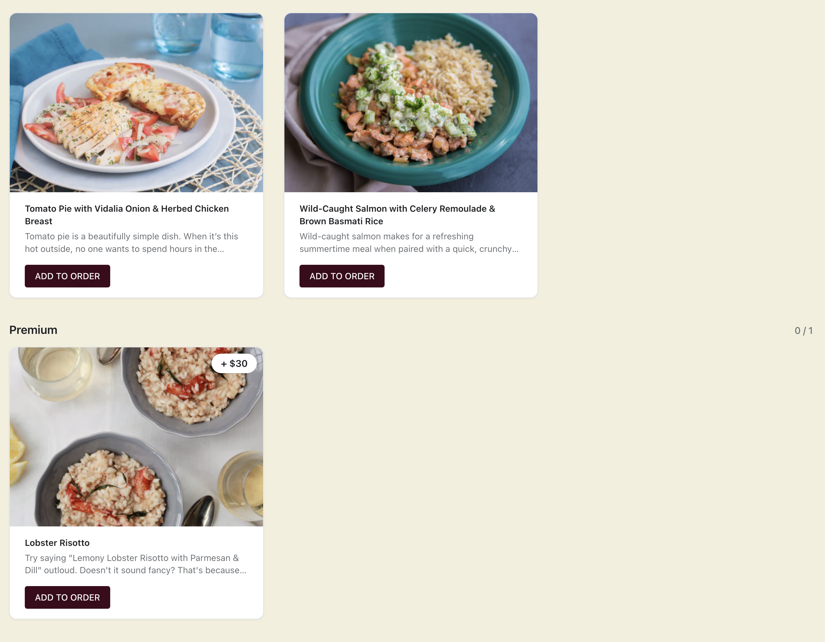A paid add-on section in the customer menu picker