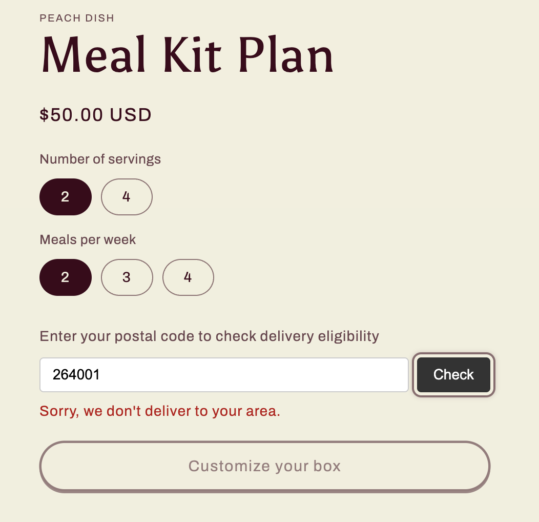 An out-of-area address blocked at checkout
