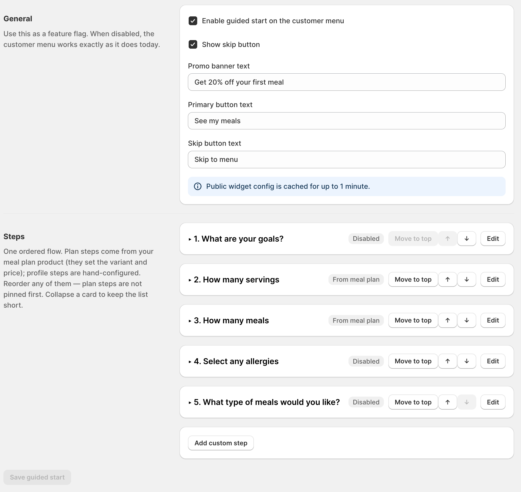 Reorderable steps and plan-step preview in the admin