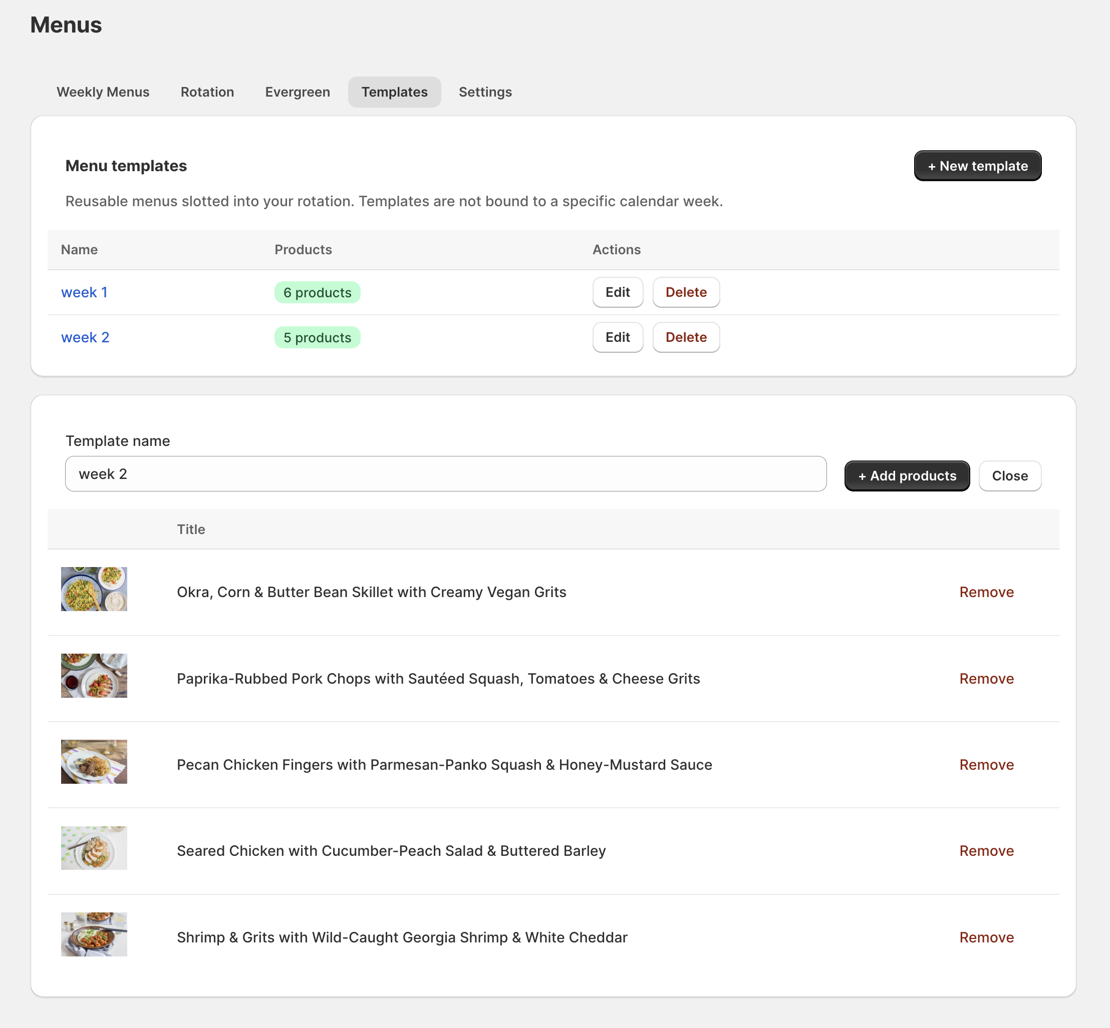 Saving a menu as a reusable template