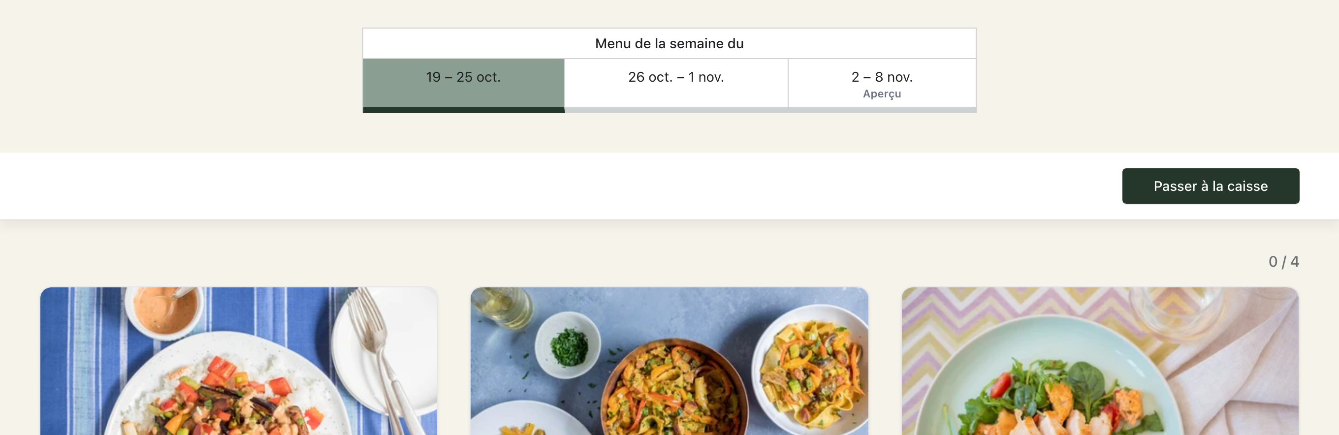The menu page in French