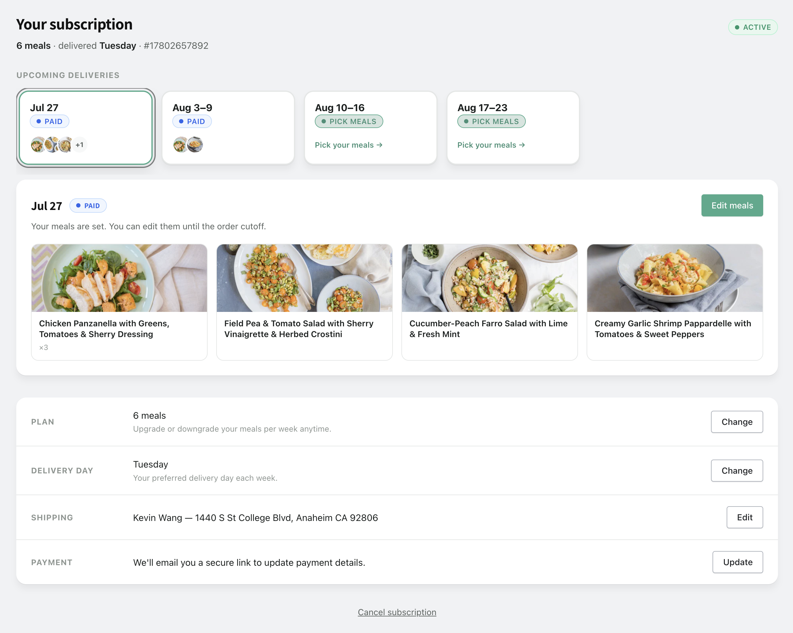 The redesigned subscription detail view